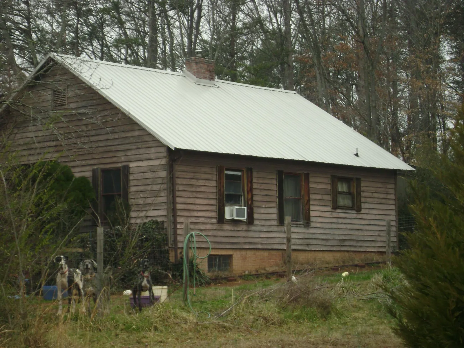 White metal roof on an old wood sided farmhouse, from a Asphalt Shingle Roof Repair job in Brookhaven